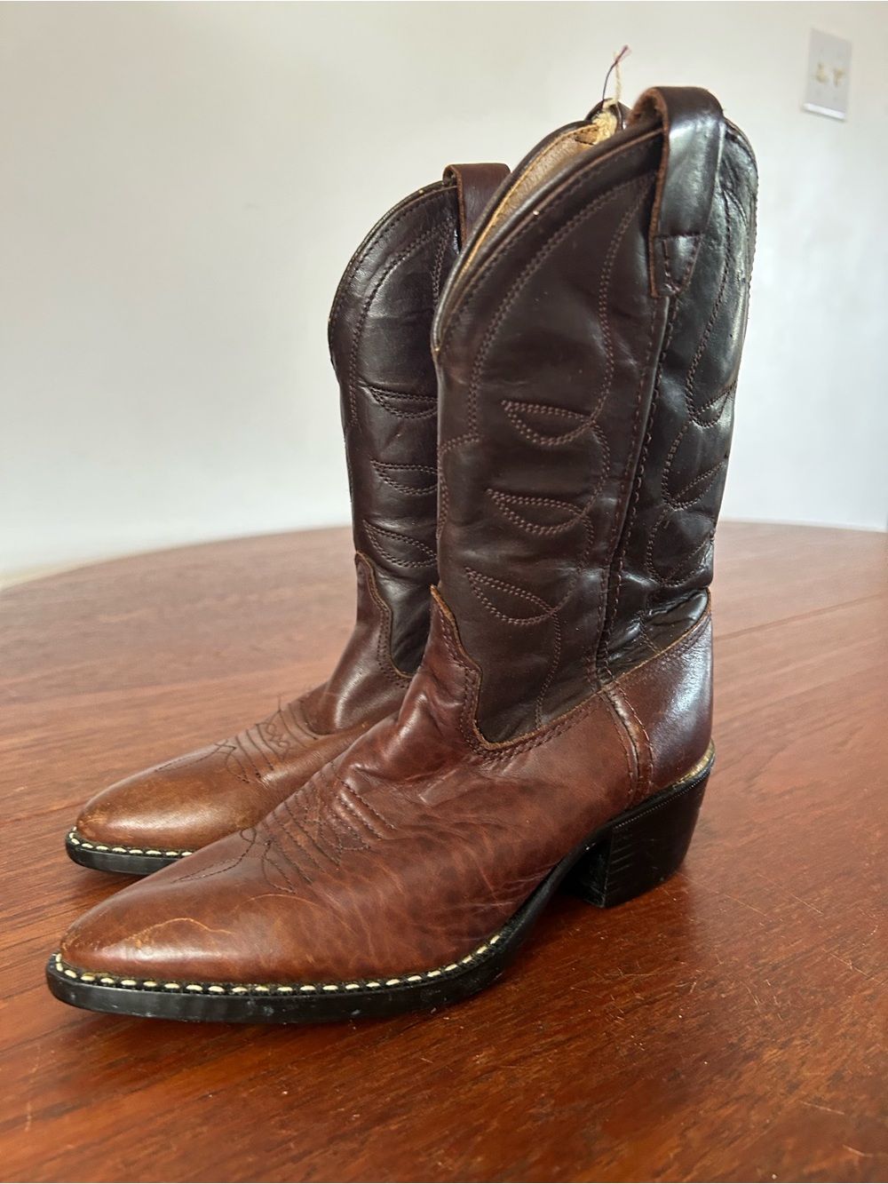 Classic Brown Two-Tone Kid’s Leather Cowboy Boots